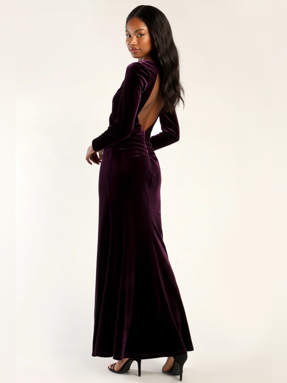 Mystical Moment Purple Velvet Long Sleeve Backless
Maxi Dress size s
